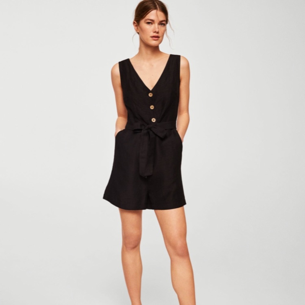 Black Bow Linen Romper